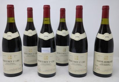 BOURGOGNE Lot of six (6) bottles:

- Five (5) bottles - Mercurey 1er Cru "Clos l'évèque",...