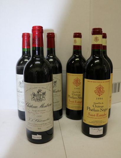 BORDEAUX Lot de six (6) bouteilles:

- Trois (3) bouteilles - Château Montrose, 1994,...