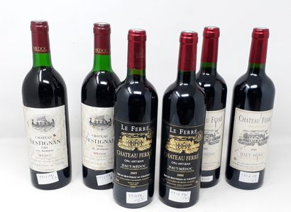 BORDEAUX Lot de six (6) bouteilles comprenant:

- Deux (2) bouteilles - Château Sestignan,...