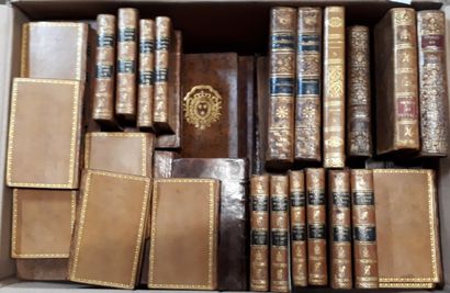 null Three boxes of 18th and 19th century bound books, including:

- Memoirs of Beaumarchais

-...