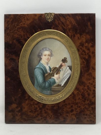 null Modern school in the 18th century taste

"The pizzicato"

Oval miniature, monogrammed...