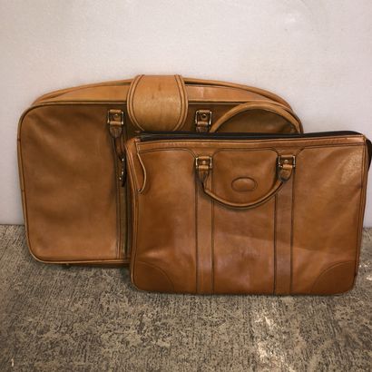 null MORABITO - Travel set including a soft suitcase and a tan leather bag (used...