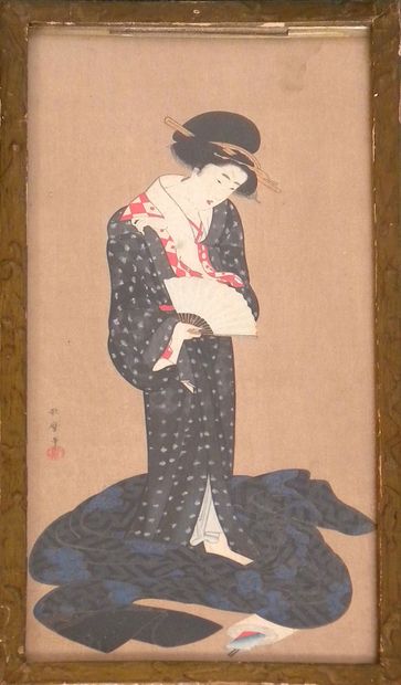 null Ecole japonaise du début du XXe siècle

"Geisha"

Gouache sur papier, signature...