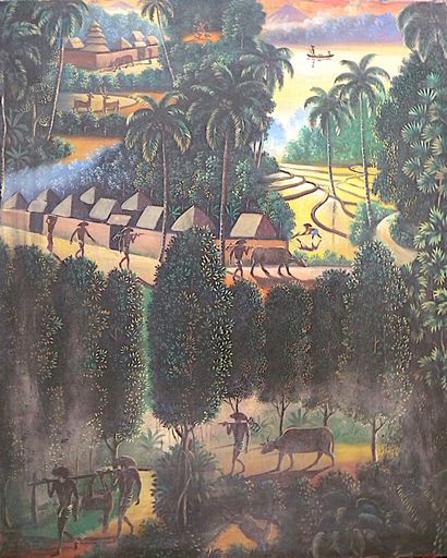 null Balinese school of the 20th century

"Rural scenes"

Oil on canvas, signed lower...