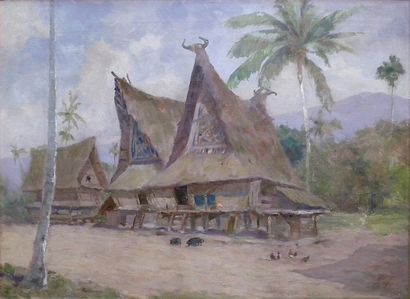 null Hugo Vilfred PEDERSEN (1870-1959)

"Maisons Batak"

Huile sur toile, signée...
