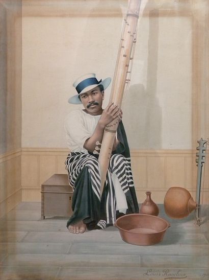 null Louis RAOELINA (XIX/XXth century) - Malagasy school 

"Player of valiha".

Painting...