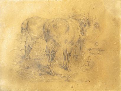 null H. POITEVIN - French school of the 19th century

"Two horses in a stable".

Pencil...