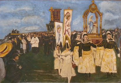 null J. SEZNEC (20th century)

"Breton religious procession".

Oil on canvas, signed...
