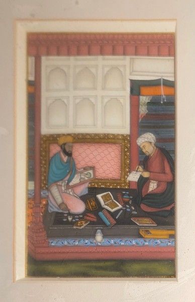 null Indian miniature

"The scholars".

Sight: 18 x 12 cm (approx.)

Framed under...