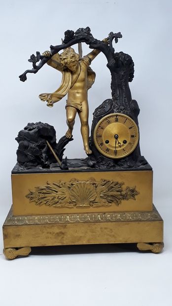 null Gilt bronze and patinated clock, representing a love with butterfly wings, movement...