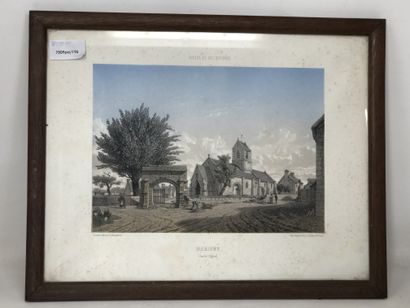 null Lot including a lithograph "Marigny, vue de l'église (Bayeux et ses environ)"...