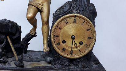 null Gilt bronze and patinated clock, representing a love with butterfly wings, movement...