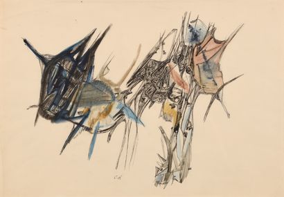 BRYEN 
Camille BRYEN (1907-1977)

"Composition"

Ink, watercolor on paper, monogrammed...