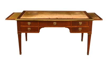 null Mahogany and mahogany veneer flat desk with rectangular boxes, opening with...