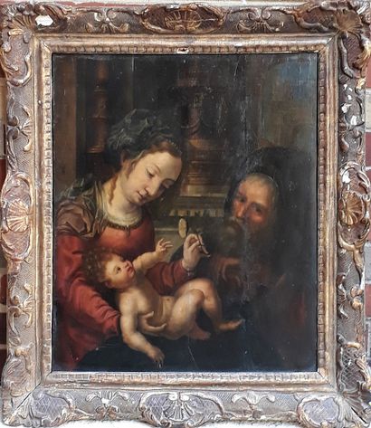 null 
Continuation of Peter Cock d'Alost
Holy Family
Oil on panel (Vertical boards....