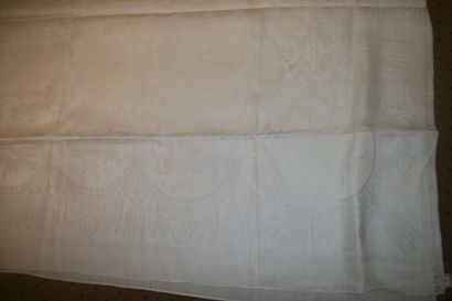 null Damask tablecloth, decorated with a star pattern, scrolls and flowers border,...