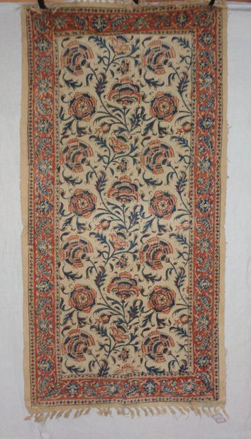null Kalamkari panel, Persia, circa 1950, carnation garland block printed cotton,...