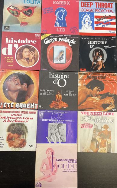 BANDES ORIGINALES DE FILMS Treize disques 45 T - Bandes originales de films erotiques/pornographiques...