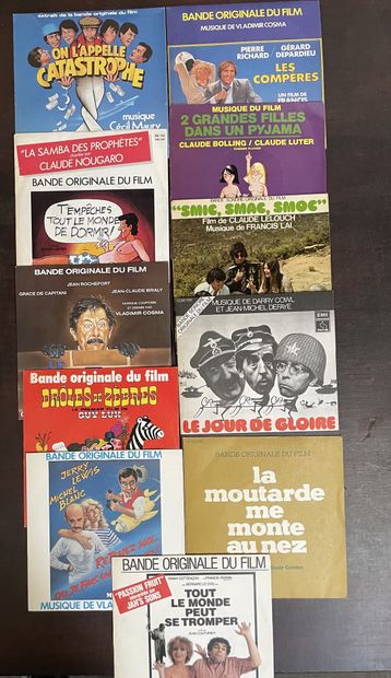 BANDES ORIGINALES DE FILMS Onze disques 45 T - Bandes originales de films comiques...