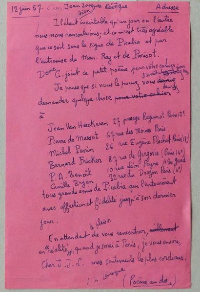 BEAUX ARTS, ARTS DECORATIFS LÉVÊQUE Jacques-Henri, 

Ensemble comportant : une lettre...