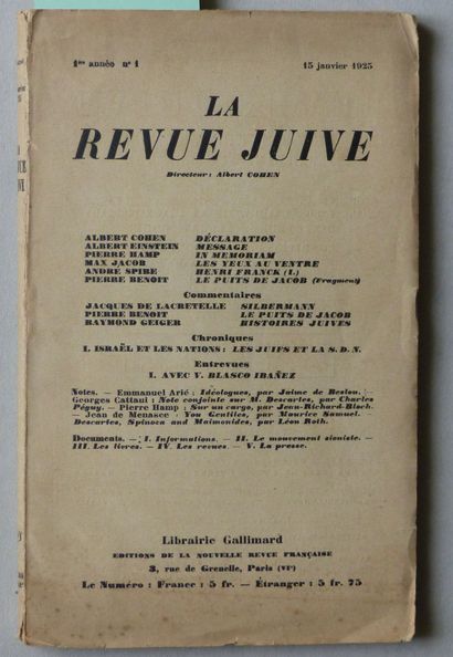 Science LA REVUE JUIVE, 

1ère année, n°1, 15 janvier 1925 (ALBERT COHEN, ALBERT...