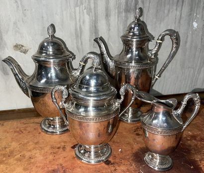 null Silver plated tea and coffee set including a teapot, a coffee pot, a covered...