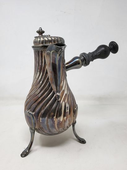 null Silver chocolate pot (950/00) with twisted gadroons, tripod, turned and blackened...