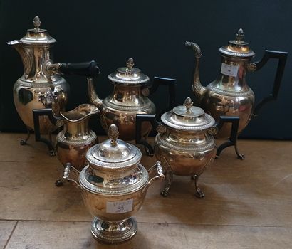 null 
Silver tea and coffee set (950/00) with blackened wooden handles, including...