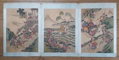 null Suite de trois école chinoise

"Scènes de bataille"

Peinture sur tissu

XXe...