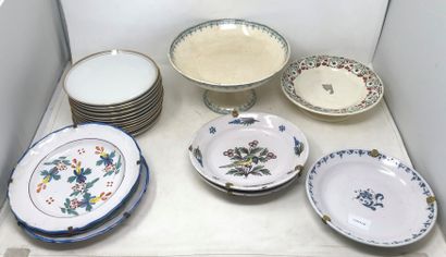 null Lot de vaisselle comprenant: 

- six assiettes décoratives en faïence à décor...