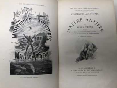 null 
Lot of bound books including: Jules Vernes, Mirifiques aventures de Maitre...