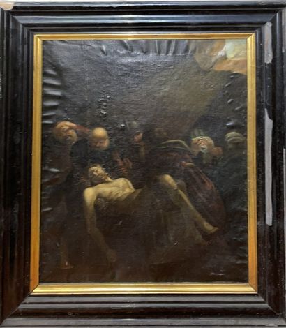 null Ecole du XVIIe siècle 

"Descente de Croix" 

Huile sur toile

48 x 37,5 cm...