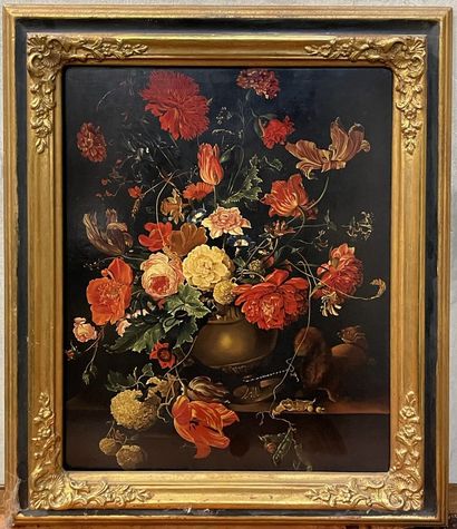 null Reproduction sur panneau dans le gout flamand du XVIIIe siècle 

"Bouquet de...