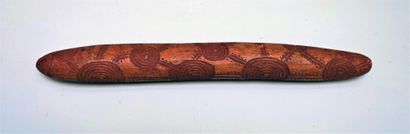 null MESSAGE STICK in hard wood decorated with spirals, lines and dotted incised....