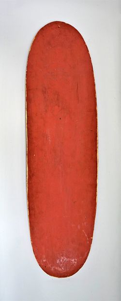 null CEREMONY OBJECT in semi-hard wood painted with red ochre, black and white painted...