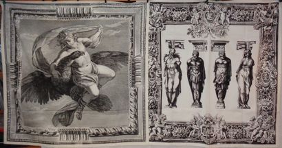  Deux carrés, Angleterre, Timney Fowler, imprimé en noir de motifs à l’antique dans...