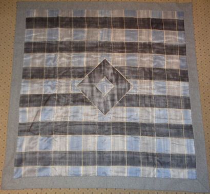 null Quilt in taffeta with gray and blue checks, diamond medallion, bordered and...
