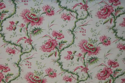 null Toile imprimée en sept couleurs Orcival Hamot, fond imprimé en cannetille crème,...