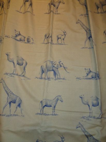 null Three curtains, ANDREW MARTIN, cream canvas, printed in blue with animals of...