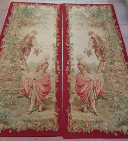  Paire de tapisseries en réplique du XVIIIème...