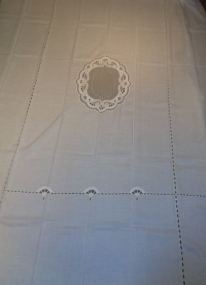 Linen veil, openwork decoration of a tulle...