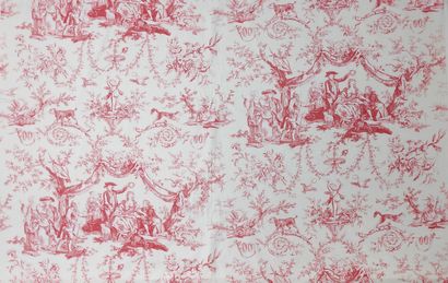 null Cotton printed in red, Charles Burger, "Greuze", in replica of the Jouy canvas...