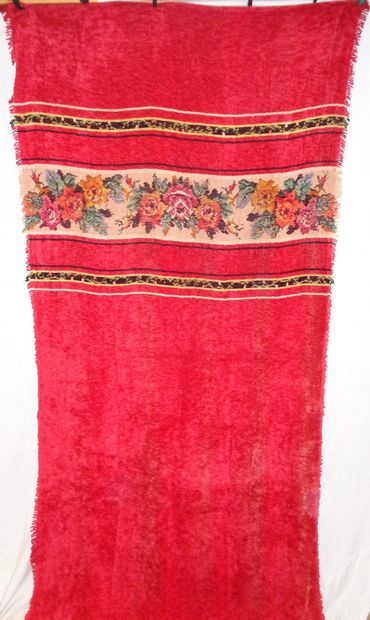 Woven hanging in red chenille thread, circa...