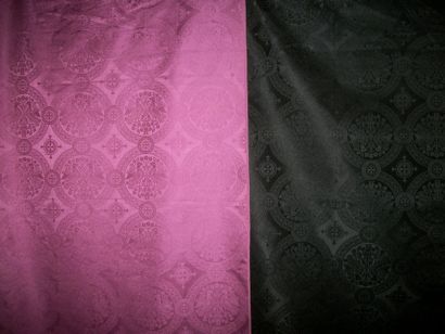 null Purple, black, red and green silk damask, Byzantine style, decorated with tree...