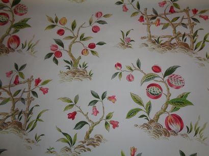null Printed cotton poplin, CHARLES BURGER, Le Verger, tree decoration with fruits...