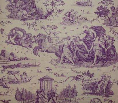 null Cotton printed in purple, The Chariot of Dawn, in replica of the painting of...