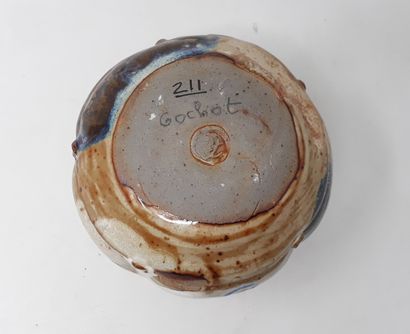  GAUCHOT Yvon 
Stoneware pot with blue and brown decoration, stamp in hollow and...