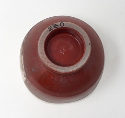 null MAYER E. 
Bowl in stoneware raku type with brown cover, n°260 under heel 
Diameter:...