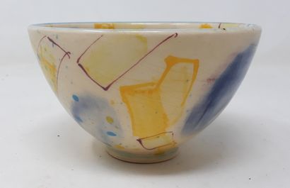  ZELCO Martine 
Earthenware bowl with yellow and blue decoration, monogrammed in...