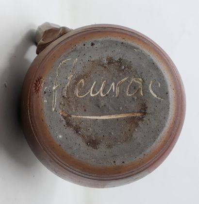 null MAISONNEUVE Odile 
Stoneware pitcher with rhombus decoration, signed Fleurac...